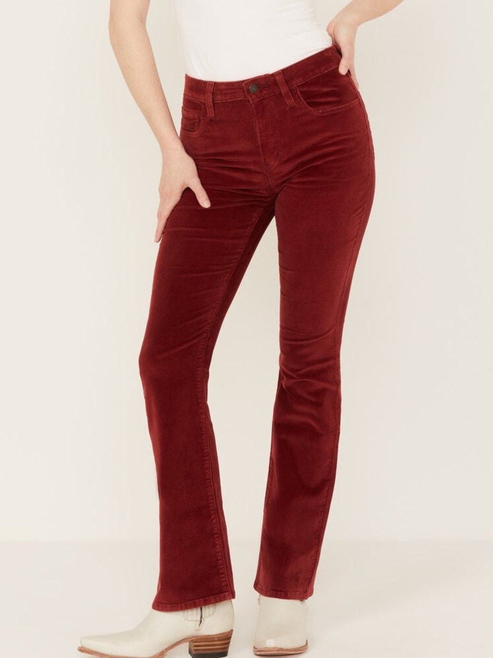 Levi's Women High Rise 725 Bootcut Corduroy Jeans 26 Red Western Cowgirl Y2K